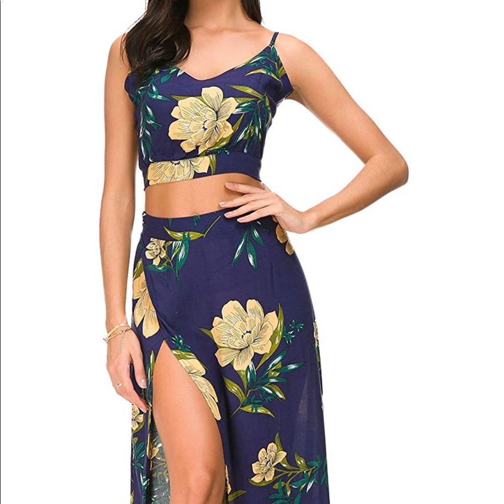 Crop top and slit maxi skirt